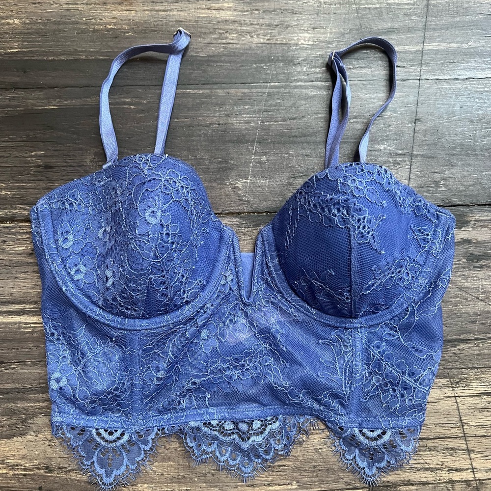 Victoria's Secret Sheer Blue Lace Underwire Bra/corset